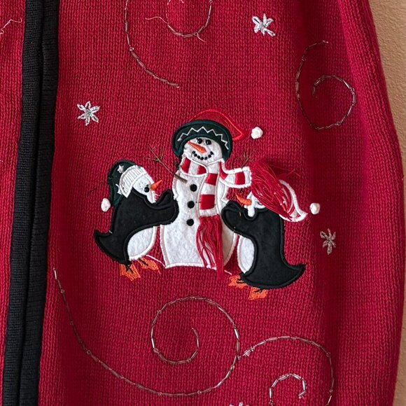 Holiday Editions Ugly Christmas Sweater Vest Zip Skiing Penguins Snowman Size 1X - Picture 5 of 11